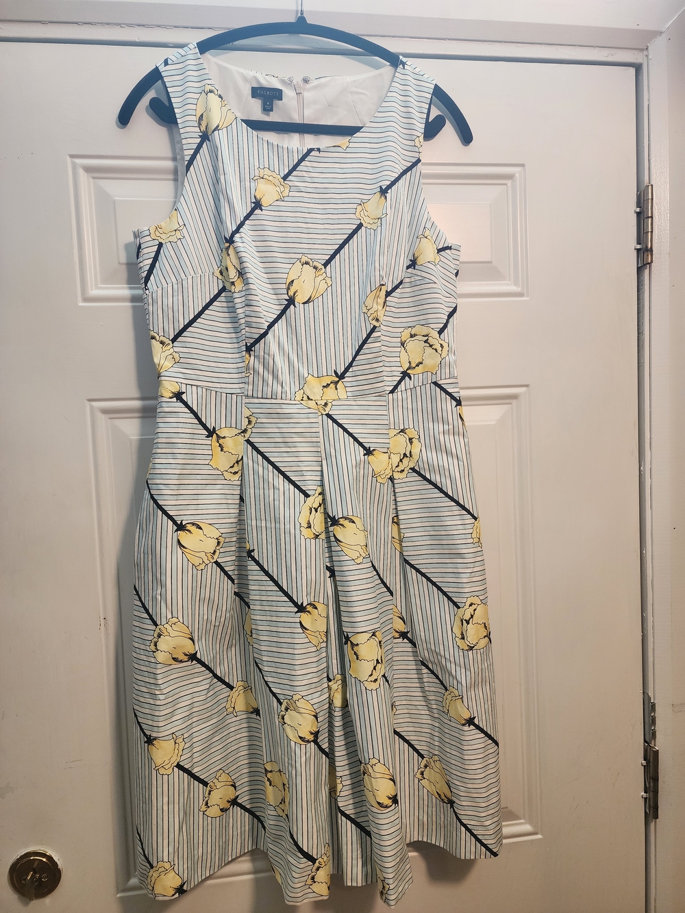 Talbots Yellow/Blue Floral Striped Sleeveless Dress